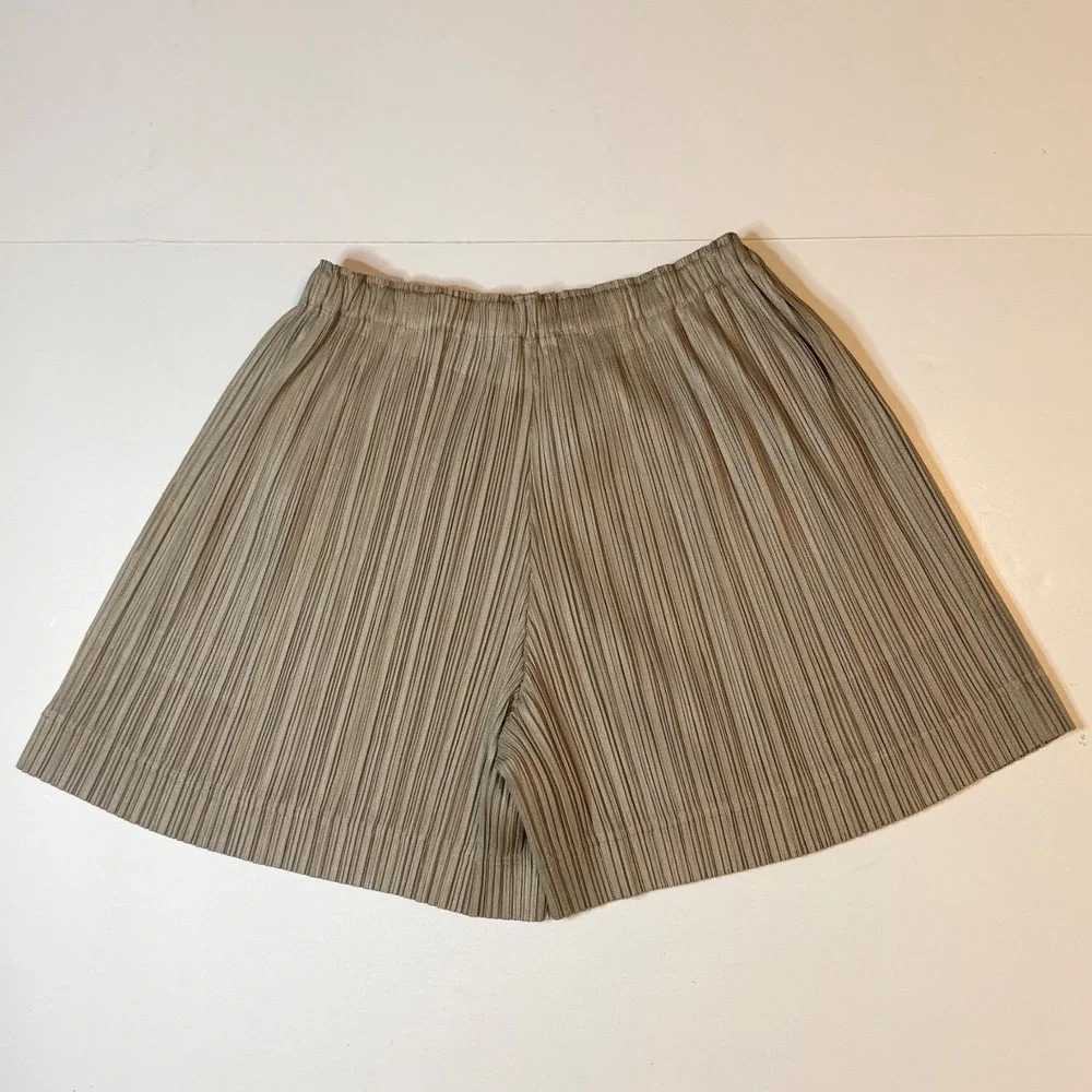 Pleats Please Issey Miyake Shorts Womens 3 Taupe Pleated Wide Leg